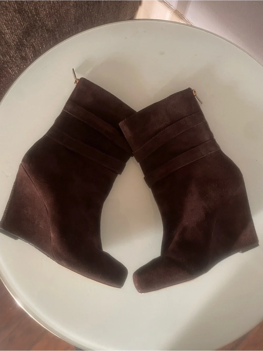 Michael Kors Dark Brown Suede Wedge Ankle Boots